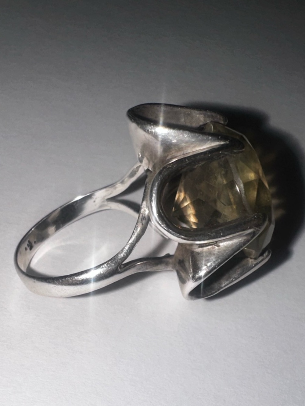 Vintage Handcrafted Sterling Silver Light Brown Gemstone Cocktail Ring Size 7